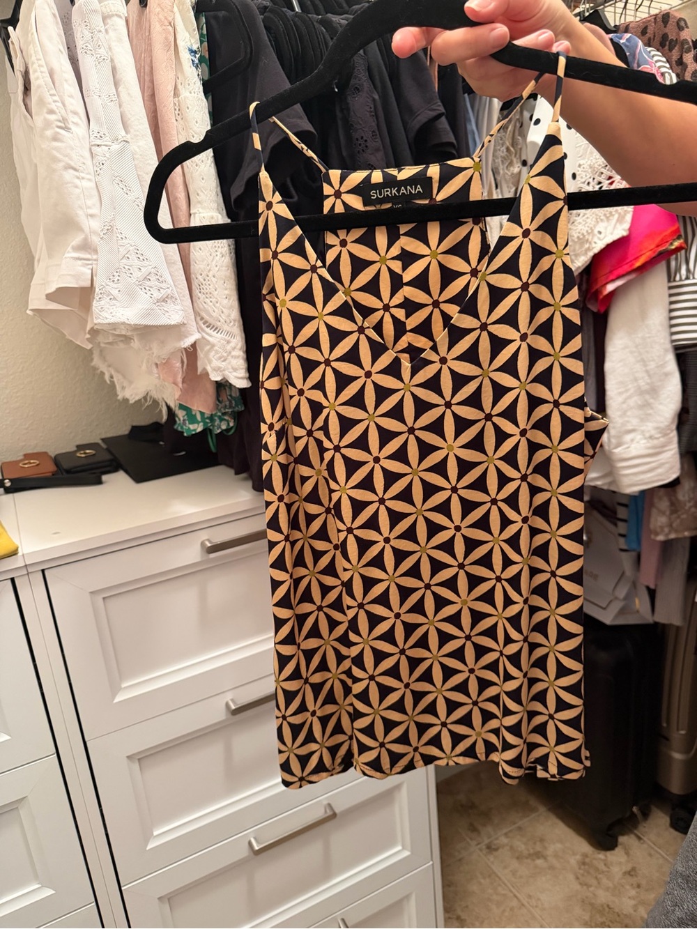 Surkana Black & Tan Geometric Tank Top XS